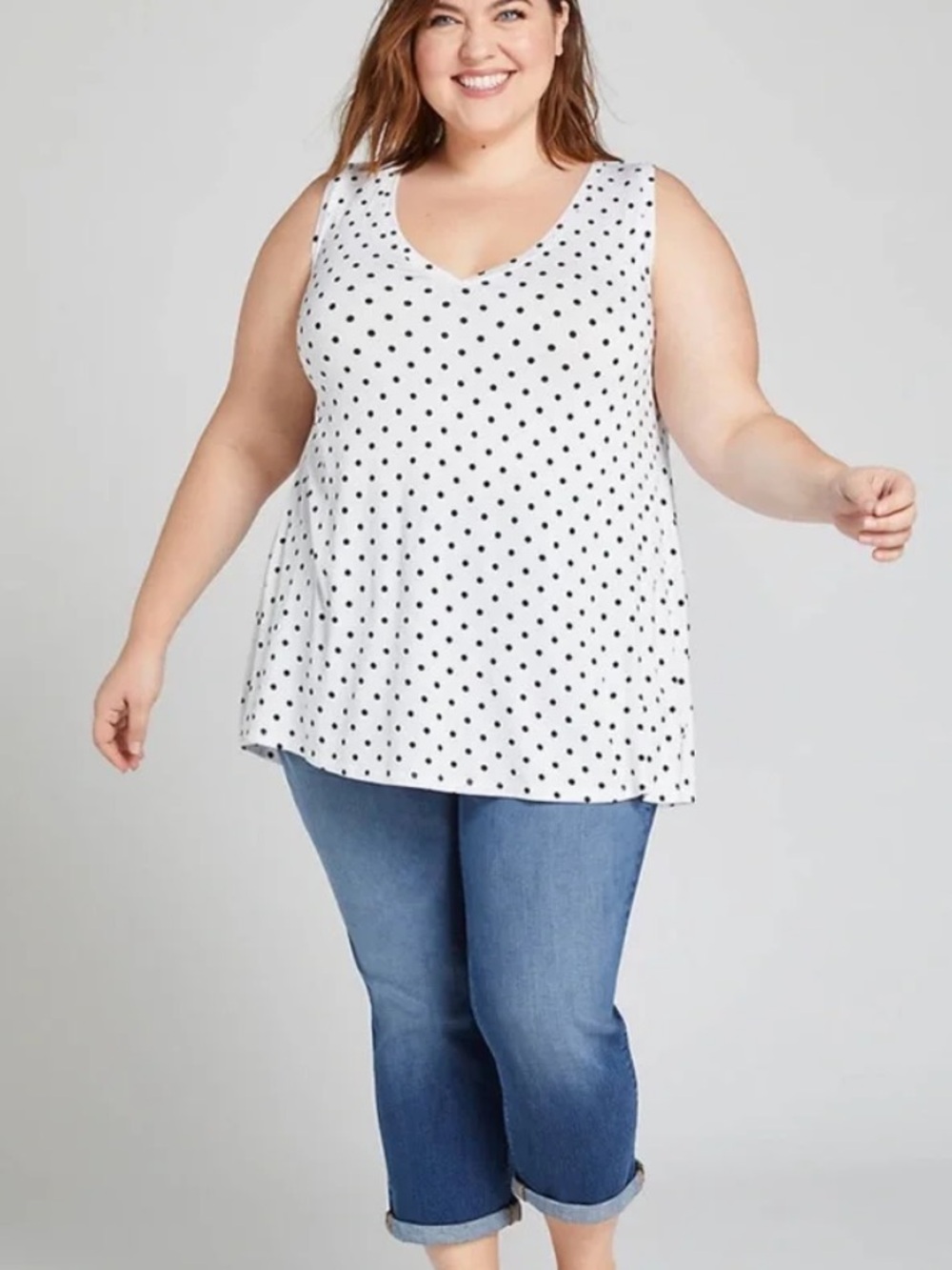 Lane Bryant Polka Dot Swing Tank Top White and Black Size 22/24
